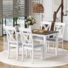 Rustic Minimalist Wood 5-Piece Dining Table Set with 4 X-Back Chairs for Small Places