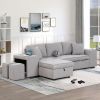 104.5" Pull Out Sleeper Sofa Reversible L-Shape 3 Seat Sectional Couch with Storage Chaise and 2 Stools for Living Room Furniture Set