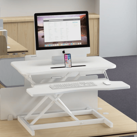 32 Inch Desk Converter, Height Adjustable Sit to Stand Riser, Dual Monitor and Laptop Workstation with Wide Keyboard Tray (Color: White)