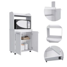 Kitchen Cart Totti, Double Door Cabinet, One Open Shelf, Two Interior Shelves, White Finish (Color: as Pic)