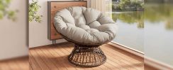 41.5" Ergonomic Wicker Chair with Cloud Thick Density Fabric Cushion,3-proof Cover,High Capacity Iron Frame,Fluid 360 Degree Swivel for Reading