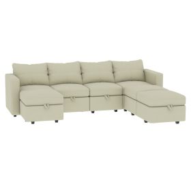 Livelylodge Modern L-Shaped Modular Sectional Sofa, Polyester Upholstery with Sturdy Wooden Frame, Comfortable Couch for Living Room or Office (Color: Beige)