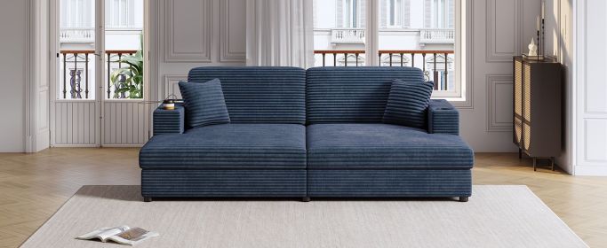 86.5" Oversized Loveseat Chaise Lounge Sectional Sofa Bed Corduroy Sleeper Sofa with Two USB Ports (Color: as Pic)