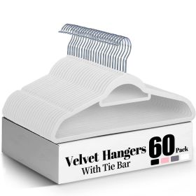 Velvet Hangers,60 Pieces, Space Saving Hangers, Non-slip Felt Hangers with Tie Clips, Shoulder Recesses, Heavy Duty Suit Hangers for Coats, Shirts (Color: Pearl white-60 Pieces)