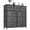 Dresser for Bedroom with 9 Fabric Drawers, Tall Chest Organizer Units for Clothing, Closet, Storage Tower with Cabinet, Metal Frame, Wooden Top