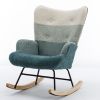 Modern Patchwork Accent Chair with Solid Wood Armrest and Feet, Kids Rocking Chair Nursery,Comfy Wingback Baby Rocker Glider Chair for Nursery