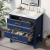 Modern 30 inch Navy Blue/White Bathroom Vanity Cabinet Combo with Open Storage, Two Drawers