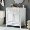 30'' Bathroom Vanity with Resin Sink,Solid Wood Frame Bathroom Storage Cabinet with Soft Closing Doors,Retro Style