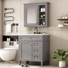 30'' Bathroom Vanity with Top Sink, Modern Bathroom Storage Cabinet with 2 Drawers and a Tipout Drawer, Freestanding Vanity Set with Mirror Cabinet