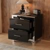 Elegant High Gloss Nightstand with Metal Handle,Mirrored Bedside Table with 2 Drawers for Bedroom,Living Room